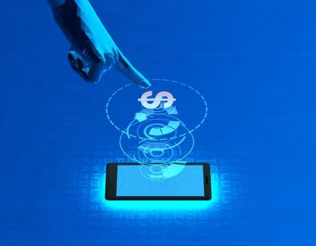 Mobile wireless payment and US dollars, smart finger recognition Ilustración de archivo