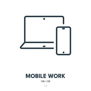 Mobile Work Icon. Freelance, Remote, Distant. Editable Stroke Stock Illustration