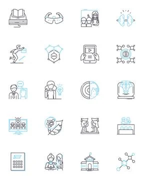 Mobile work linear icons set. Flexibility, Remote, Efficiency, Agility, Nomadic Stock Illustration