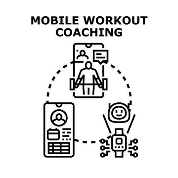 Mobile workout coaching program via digital devices Stockillustratie