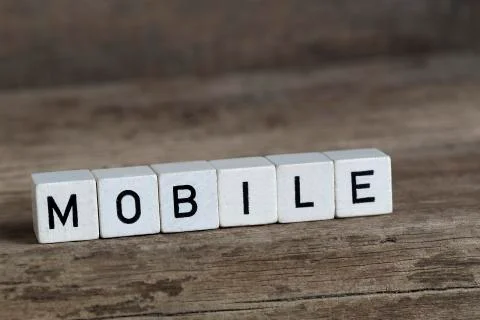 Mobile, written in cubes Stock Photos