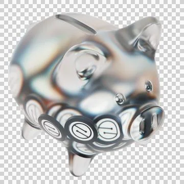 MobileCoin (MOB) Clear Glass piggy bank with decreasing piles of crypto coins 库存插图