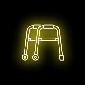 Mobility aid walker neon sign glowing yellow Stock Illustration