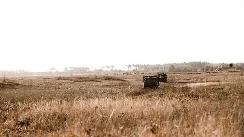 Mobility Artillery Rocket System. Shots, a series of volleys of shells Stock Footage 121795731