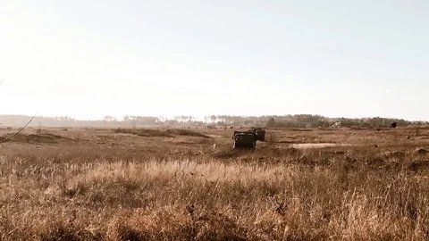 Mobility Artillery Rocket System. Slow motion, shells fly out Stock Footage 121796061