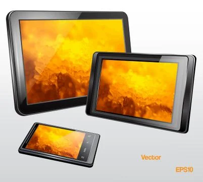 Mobility concept in modern technologies. Tablet computer and touch screen sma Stockillustratie