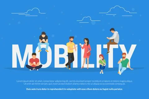 Mobility concept vector illustration of young people using mobile smartphones Stock Illustration