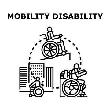 Mobility disability people living active inclusive life Stock Illustration