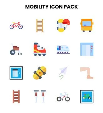 Mobility Flat Collection Icons Pack Stock Illustration