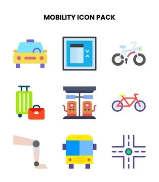 Mobility Flat Icons Pack Stock Illustration