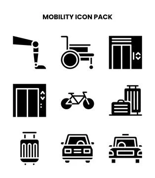 Mobility Glyph Bundle Icons Pack Stock Illustration