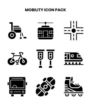 Mobility Glyph Icons Pack Stock Illustration