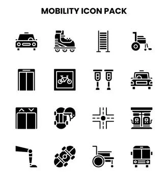 Mobility Glyph Vector Icons Pack Stock Illustration