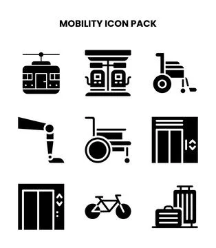 Mobility Glyph Vector Icons Pack Stock Illustration