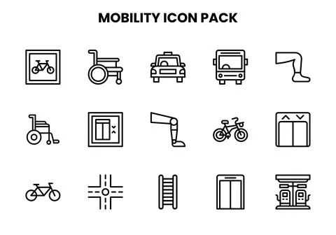 Mobility Line Collection Icons Pack Stock Illustration