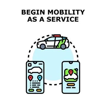 Mobility as a service concept implementing modern app technology Stock Illustration