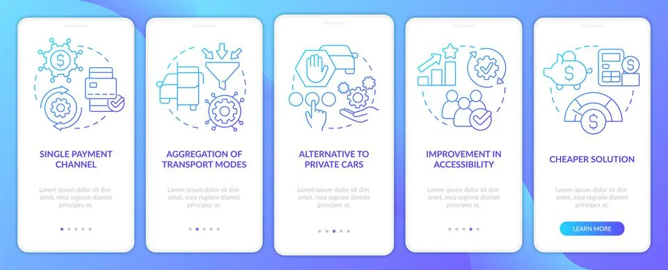 Mobility as service value blue gradient onboarding mobile app screen 스톡 일러스트