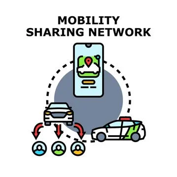 Mobility sharing network carpooling and ride sharing concept Stock Illustration