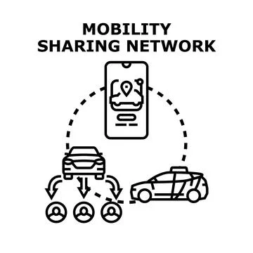 Mobility sharing network carpooling and ride sharing concept Stock Illustration
