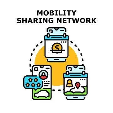 Mobility sharing network concept with mobile application 스톡 일러스트