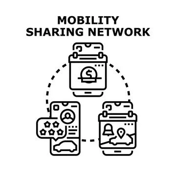 Mobility sharing network concept with mobile application 스톡 일러스트