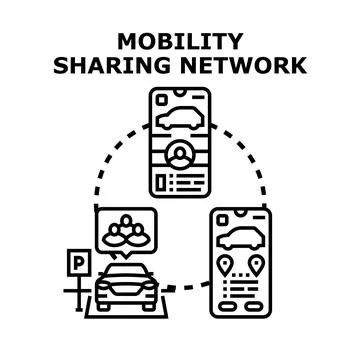 Mobility sharing network connecting users for modern transportation Illustrazione stock