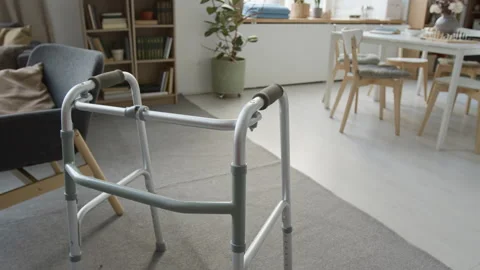 Mobility Walker Standing in Empty Retirement Home Living Room Stock Footage 337613140