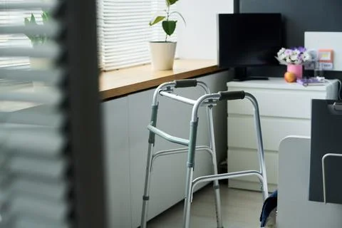Mobility Walker Standing in Nursing Home Bedroom for Senior Care Stock Photos