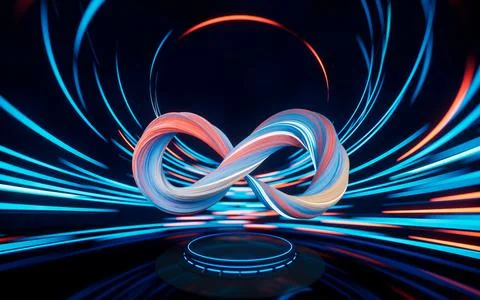 Mobius belt with spin lines effect background, 3d rendering. Illustrazione stock