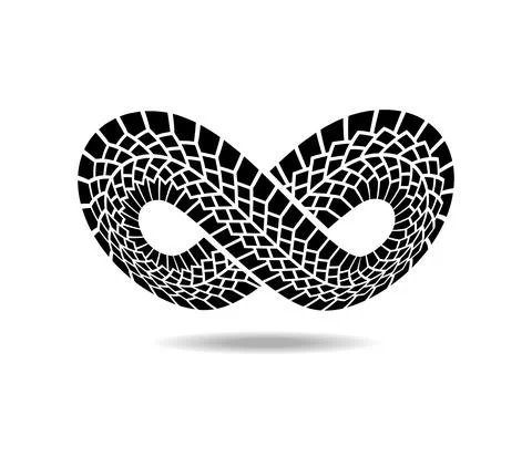 Mobius loop made of black tire track. Located on the sphere. Skin of snake 스톡 일러스트