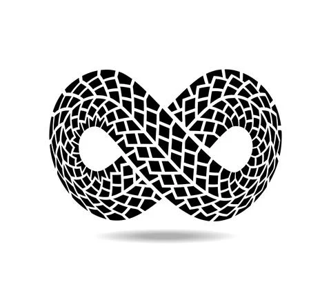 Mobius loop made of black tire track. Located on the sphere. Skin of snake イラスト素材