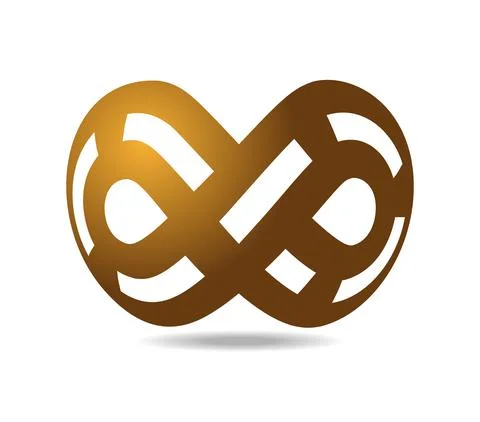 Mobius loop made of dotted white line on golden one. Drawn on a sphere Illustrazione stock