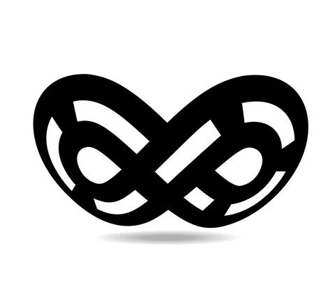 Mobius loop made of dotted white line on black one. Drawn on a sphere Illustrazione stock