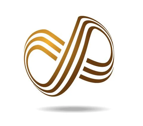 Mobius loop made of three golden lines. Drawn on a sphere Stock Illustration