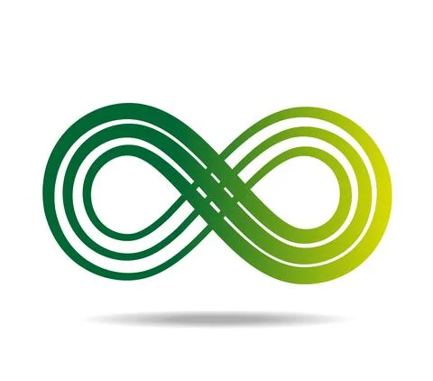 Mobius loop made of three green lines of heterogeneous thickness. Infinity Stock Illustration