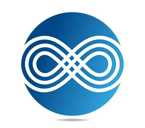 Mobius loop made of three lines in white on blue circle. Infinity symbol Stock Illustration
