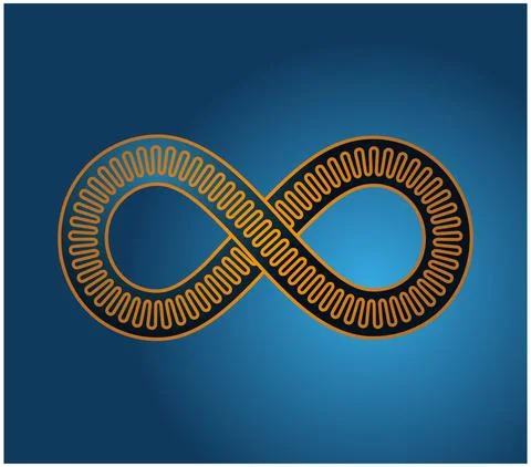 Mobius loop made of three lines, one undulating. Blue background. Infinity 8 Stock Illustration