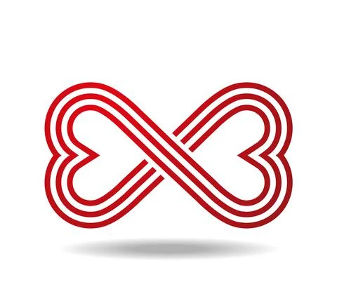 Mobius loop made of three red lines in shape of touching hearts Stock Illustration