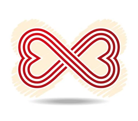 Mobius loop made of touching hearts. Yellow hearts as background Stock Illustration