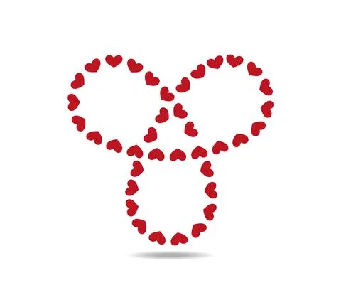 Mobius loop with three elements made of small red hearts. Valentine day Illustrazione stock