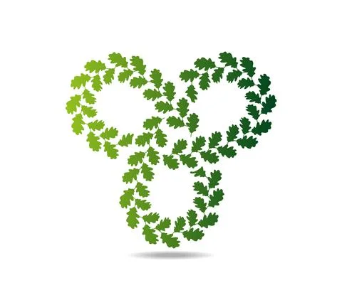 Mobius loop with three elements made of green oak leaves Stock Illustration