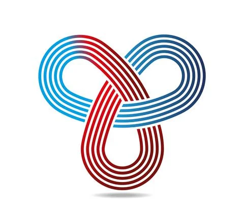 Mobius loop with three elements made of four blue-red lines Illustrazione stock