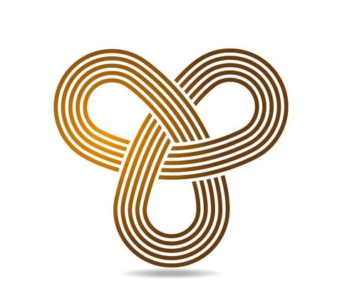 Mobius loop with three elements made of golden staff. Five golden lines Stock Illustration