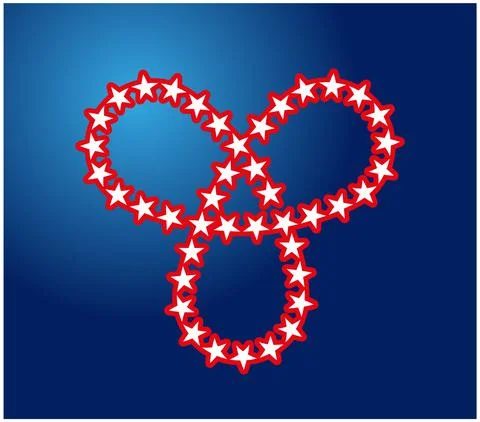 Mobius loop with three elements made of white red outlined stars Illustrazione stock