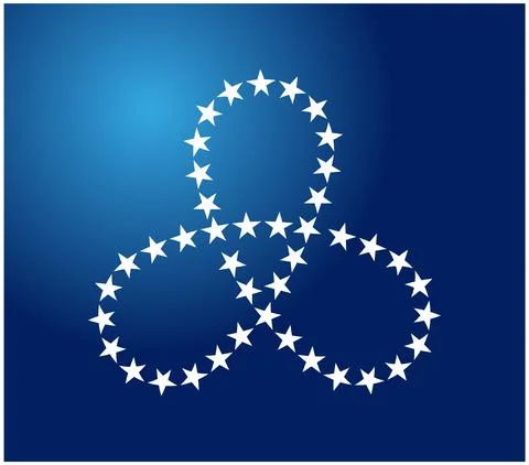 Mobius loop with three elements made of white stars on blue background 스톡 일러스트