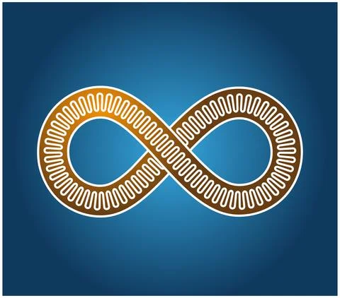 Mobius loop of three lines, one undulating.Blue background. Infinity symbol 8 Stock Illustration