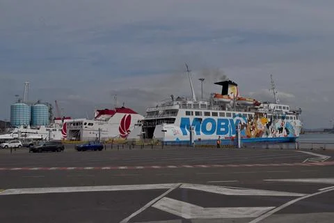 Moby Lines ferry MS Moby Kiss docked in Piombino, Italy Stock Photos