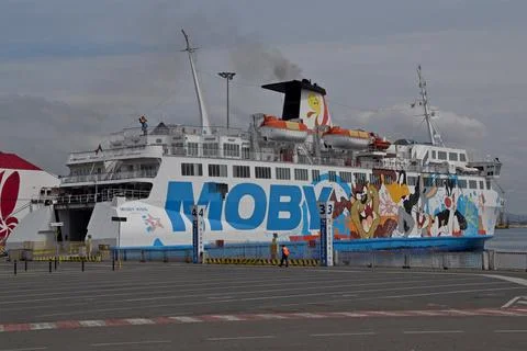Moby Lines ferry MS Moby Kiss docked in Piombino, Italy Stock Photos