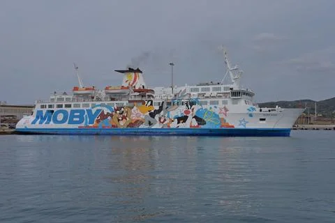 Moby Lines ferry MS Moby Kiss docked in Piombino, Italy Stock Photos