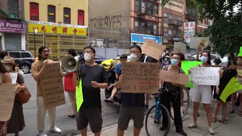 Moca protest against jails built in Chinatown, NYC Stock Footage 157408691